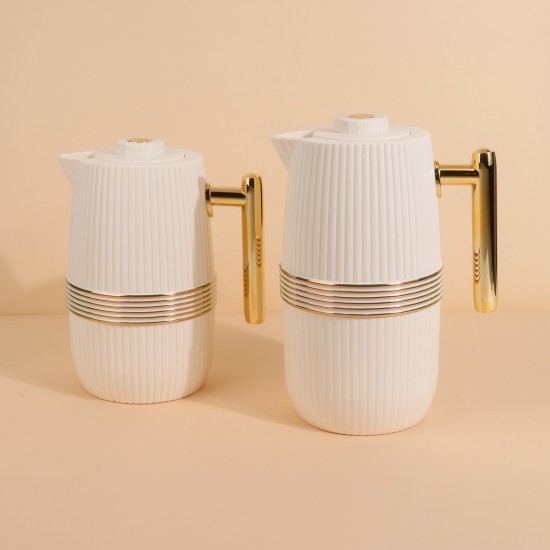 White Coffee and Tea Thermos Set - 1 Liter + 0.6 Liter Capacity - 2S1BB200091