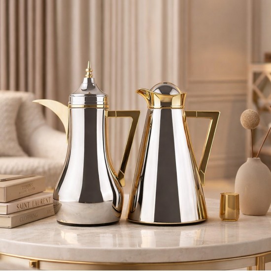 طقم ترامس قهوة وشاي بتصميم  فاخر - سعة 1 لتر + 0.7 لتر - 2S1UU100068