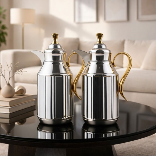 طقم ترامس قهوة وشاي بتصميم فاخر - سعة 1 لتر + 1 لتر - 2S1UU100071