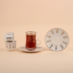 Tea and coffee serving set with modern designs and gold trim - 36 pieces