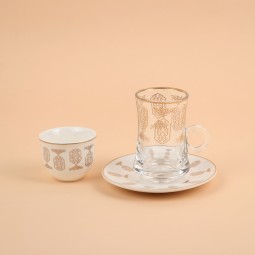 Tea and coffee serving set with modern designs and gold trim - 36 pieces