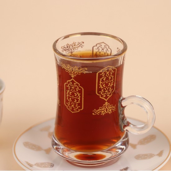 طقم ضيافة شاي و قهوة بنقوش عصرية وحواف ذهبية - 36 قطع