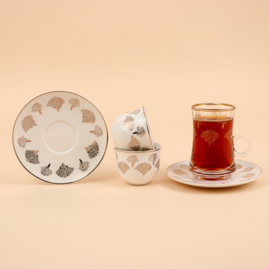 طقم ضيافة شاي و قهوة بنقوش عصرية وحواف ذهبية - 36 قطع