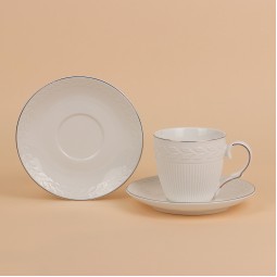Luxury white coffee cup and saucer set – 12 pieces