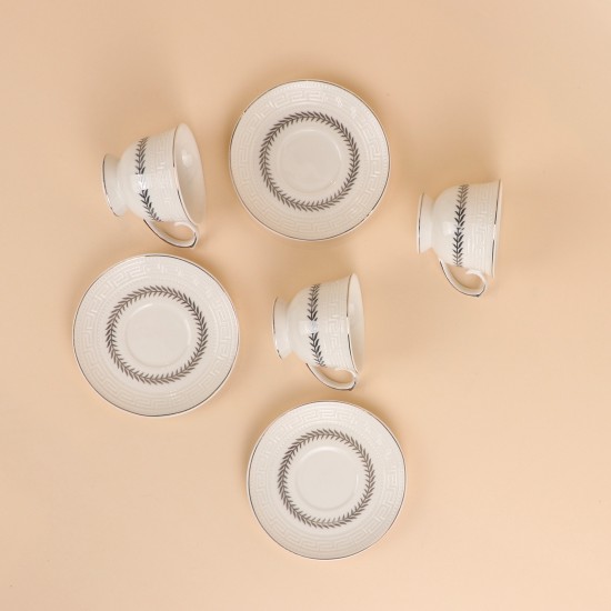 Elegant branch pattern coffee cup and saucer set – 12 pieces