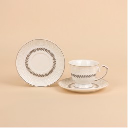 Elegant branch pattern coffee cup and saucer set – 12 pieces