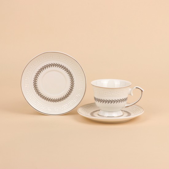 Elegant branch pattern coffee cup and saucer set – 12 pieces