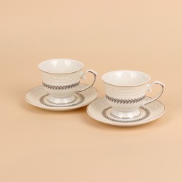Elegant branch pattern coffee cup and saucer set – 12 pieces