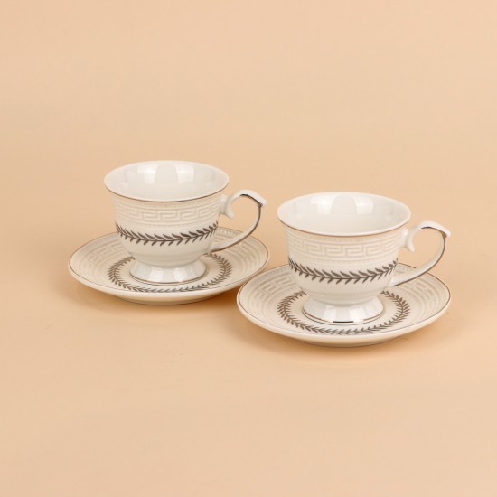 Elegant branch pattern coffee cup and saucer set – 12 pieces