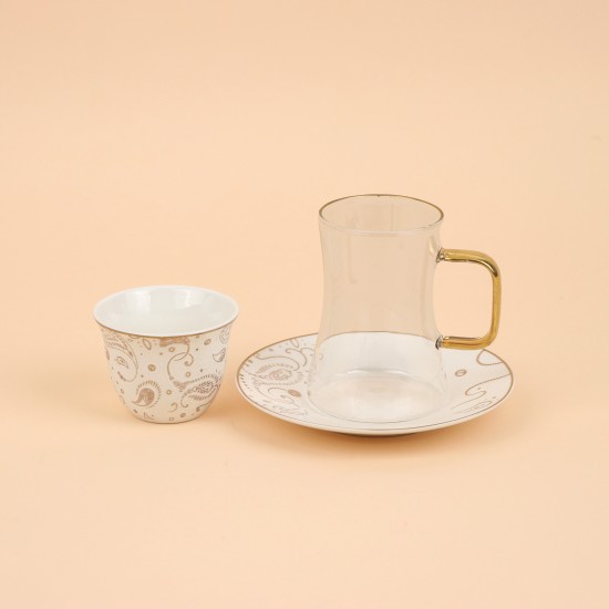 Luxury coffee and tea cup set with modern designs and gold rims - 18 pieces