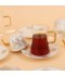 Tea and coffee serving set – clear glass and porcelain with a gold touch – 36 pieces