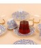 طقم ضيافة شاي وقهوة  بنقشة زرقاء كلاسيكية مع أكواب زجاجية بمقابض ذهبية