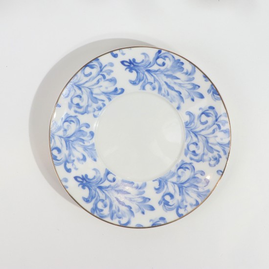 Luxury Blue Floral Pattern Porcelain and Glass Tea and Coffee Set with Gold Rim - 36 Pieces