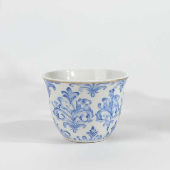 Luxury Blue Floral Pattern Porcelain and Glass Tea and Coffee Set with Gold Rim - 36 Pieces