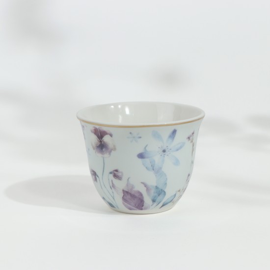 Luxury 36-Piece Tea and Coffee Set with Purple Floral Patterns, Porcelain and Glass, Gold Rim