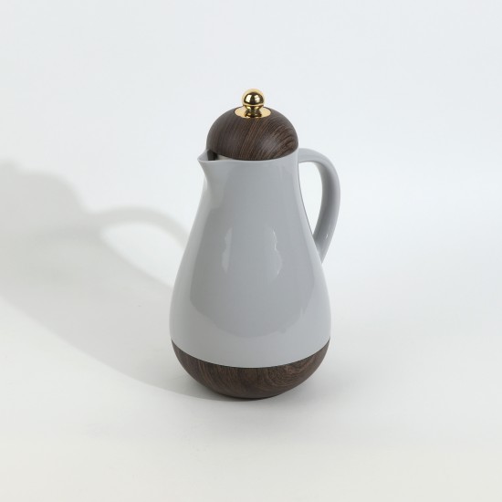 Luxury Wooden Design Thermos Flask - Grey and Wood Color - 1 Liter Capacity