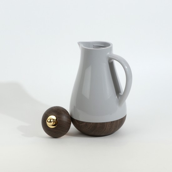 Luxury Wooden Design Thermos Flask - Grey and Wood Color - 1 Liter Capacity