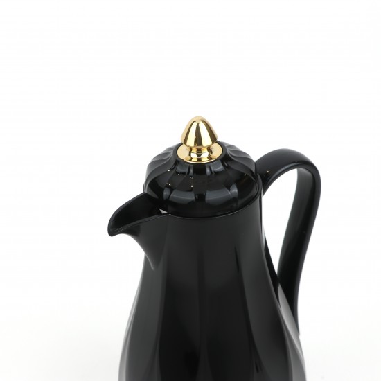 Luxury Black Thermos Flask with Gold-Touch Lid - 1 Liter