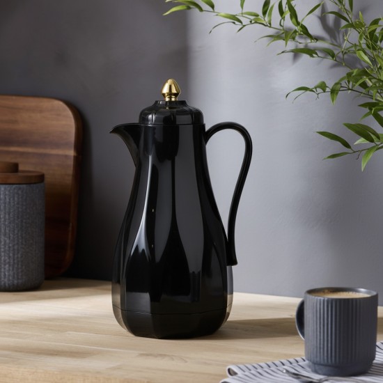 Luxury Black Thermos Flask with Gold-Touch Lid - 1 Liter