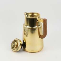 Matte Gold Thermos Flask with Wooden Handle - 1 Liter Matte Gold Thermos Flask with Wooden Handle - 1 Liter