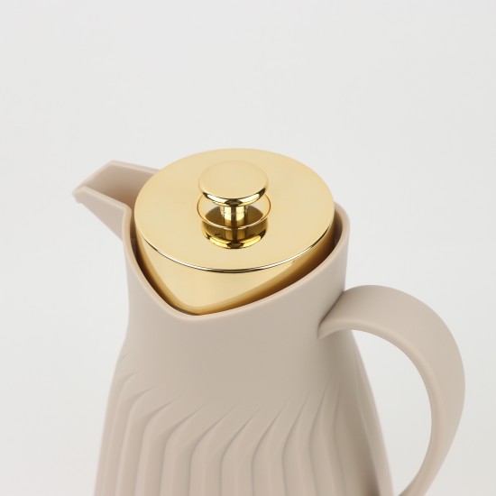 Classic Design Thermos Flask with Shiny Gold Lid - Beige, 1L