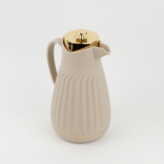Classic Design Thermos Flask with Shiny Gold Lid - Beige, 1L