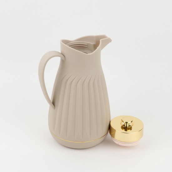 Classic Design Thermos Flask with Shiny Gold Lid - Beige, 1L