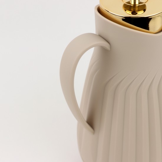 Classic Design Thermos Flask with Shiny Gold Lid - Beige, 1L