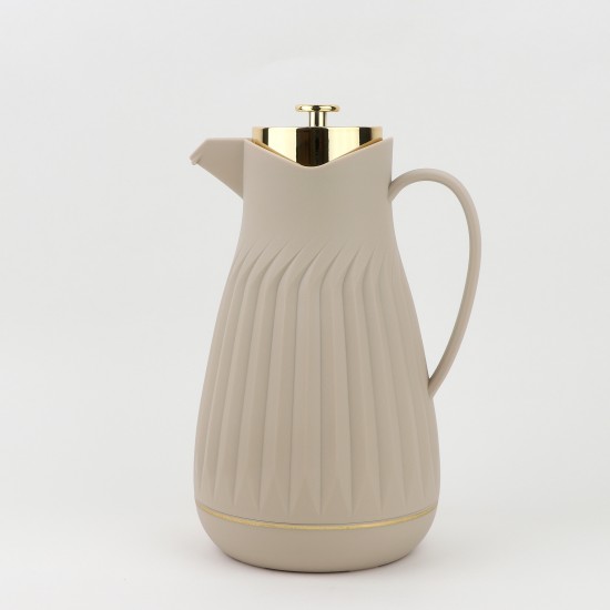 Classic Design Thermos Flask with Shiny Gold Lid - Beige, 1L
