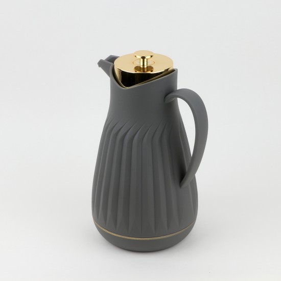 Classic Design Thermos Flask with Shiny Gold Lid - Grey, 1 Liter