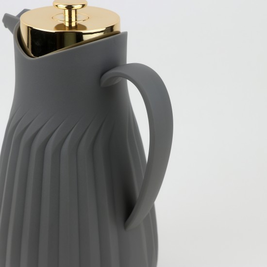 Classic Design Thermos Flask with Shiny Gold Lid - Grey, 1 Liter