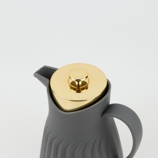 Classic Design Thermos Flask with Shiny Gold Lid - Grey, 1 Liter