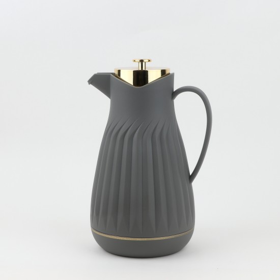 Classic Design Thermos Flask with Shiny Gold Lid - Grey, 1 Liter