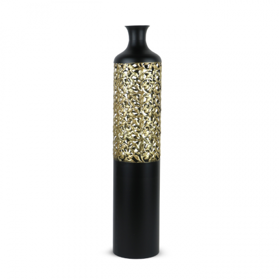 Metal vase with a distinctive design, black and gold, size 73 cm Metal vase with a distinctive design, black and gold, size 73 cm