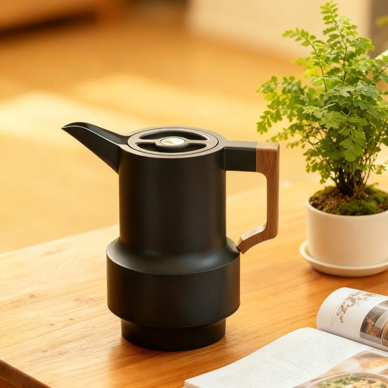 Black hospitality thermos with wooden handle, 0.6 liter - 2G1B200109