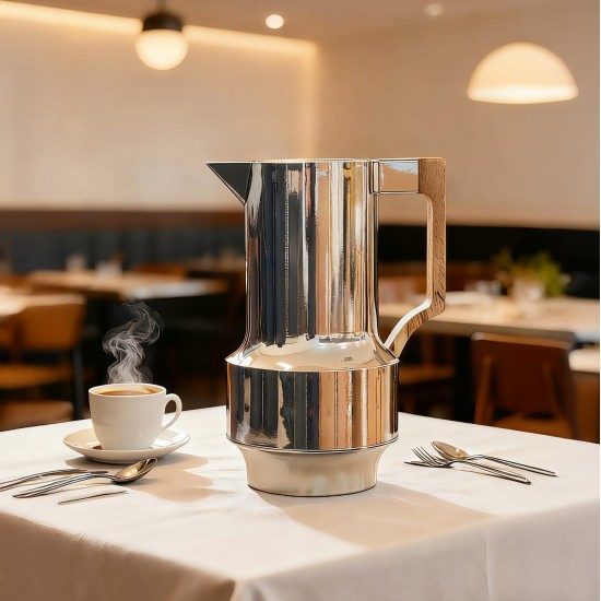Silver-colored hospitality thermos with a wooden handle, 1 liters - 2G1B200115