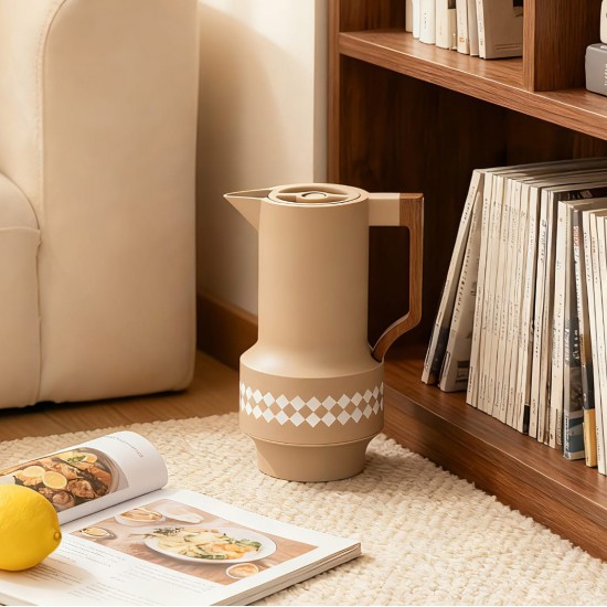 Dark beige hospitality thermos with wooden handle, 1 liter - 2G1B200117