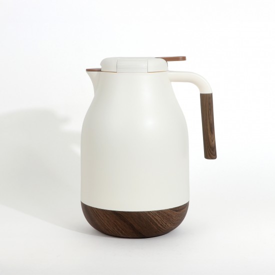 Thermos with a modern design and wooden touches - white - 1.5 litre capacity
