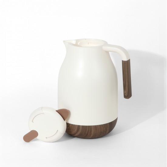 Thermos with a modern design and wooden touches - white - 1.5 litre capacity