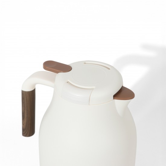 Thermos with a modern design and wooden touches - white - 1.5 litre capacity