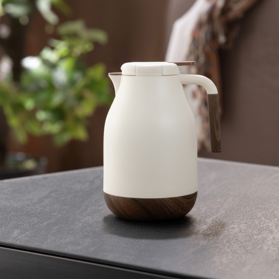 Thermos with a modern design and wooden touches - white - 1.5 litre capacity