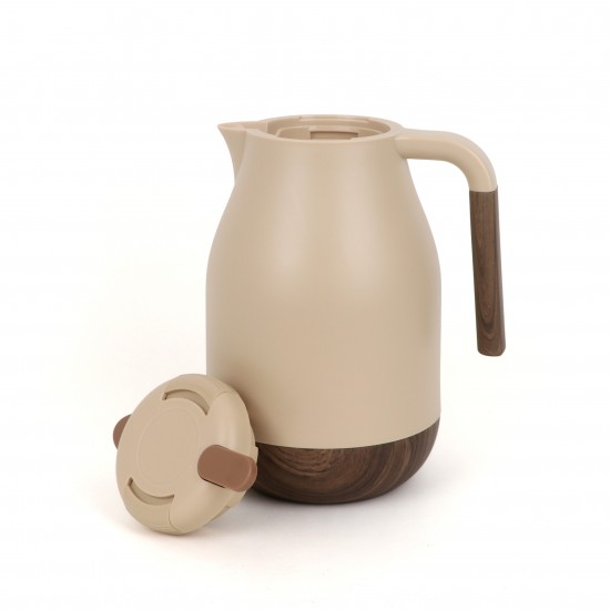 Thermos with a modern design and wooden touches - beige color - 1.5 liters capacity