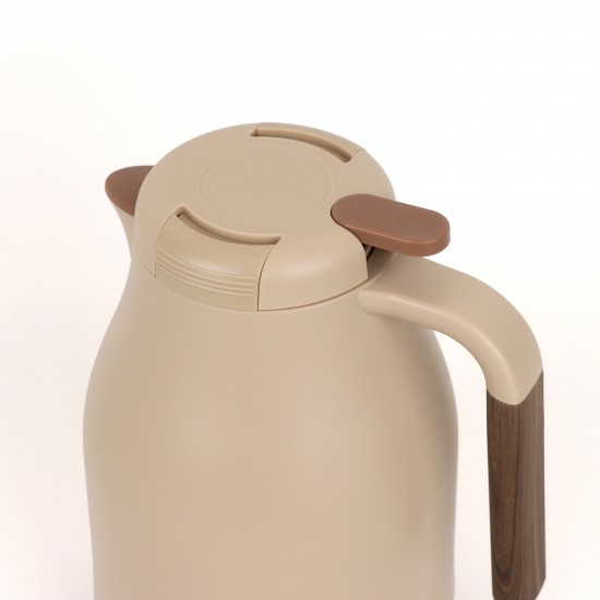 Thermos with a modern design and wooden touches - beige color - 1.5 liters capacity