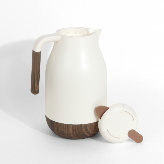 Thermos with a modern design and wooden touches - white - 1.5 litre capacity Thermos with a modern design and wooden touches - white - 1.5 litre capacity
