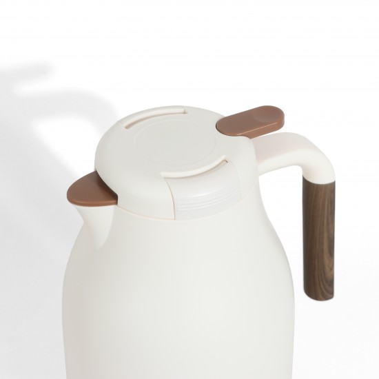 Thermos with a modern design and wooden touches - white - 1.5 litre capacity Thermos with a modern design and wooden touches - white - 1.5 litre capacity
