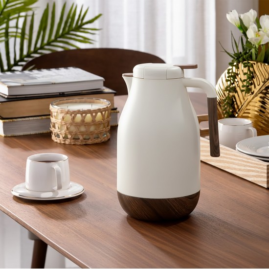 Thermos with a modern design and wooden touches - white - 1.5 litre capacity Thermos with a modern design and wooden touches - white - 1.5 litre capacity