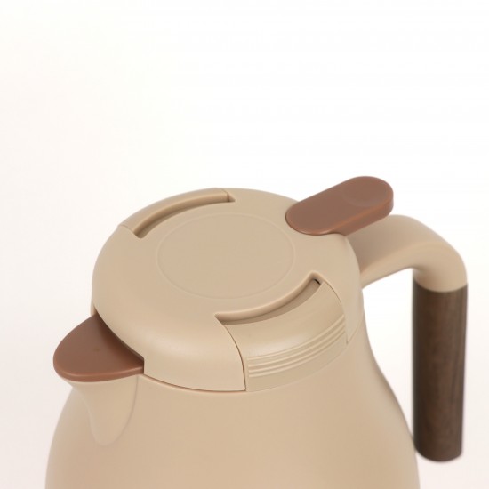 Thermos with a modern design and wooden touches - beige color -2 liters capacity