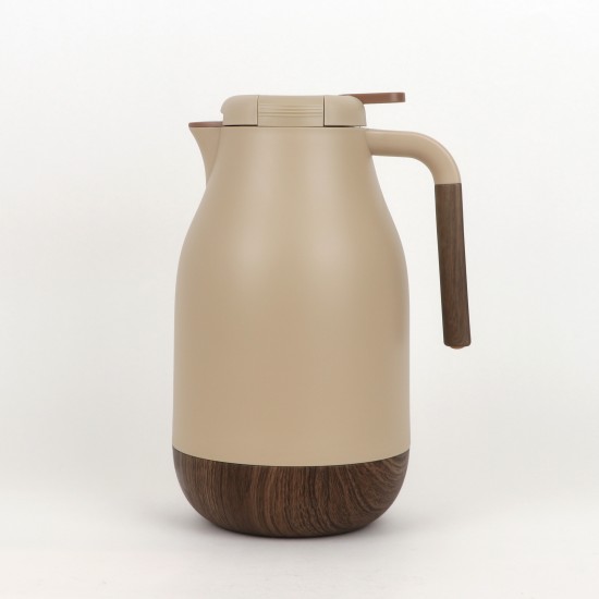 Thermos with a modern design and wooden touches - beige color -2 liters capacity