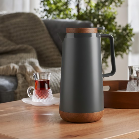 Thermos Flask with Stylish Wooden Design - Grey - 1.6L