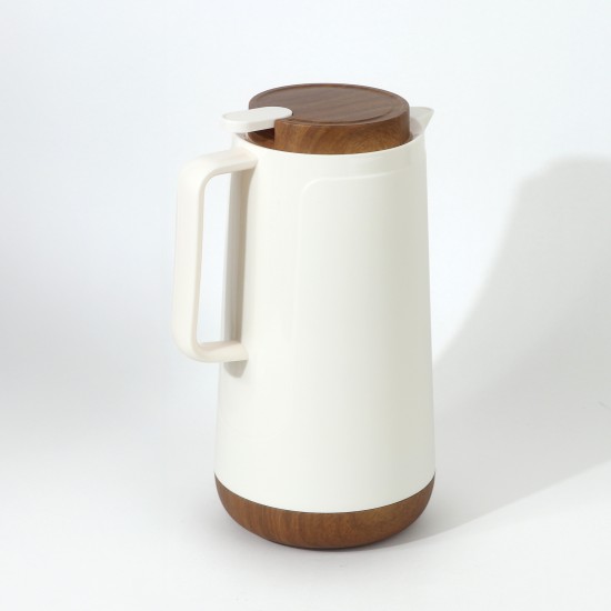 Thermos Flask with Elegant Wooden Design - White - 1.6L